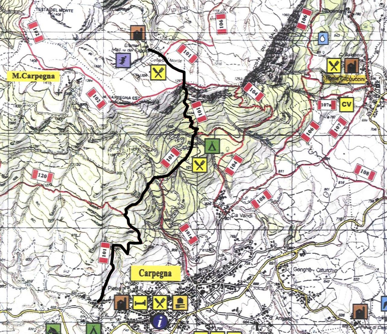Mappa sentiero 101 Monte Carpegna