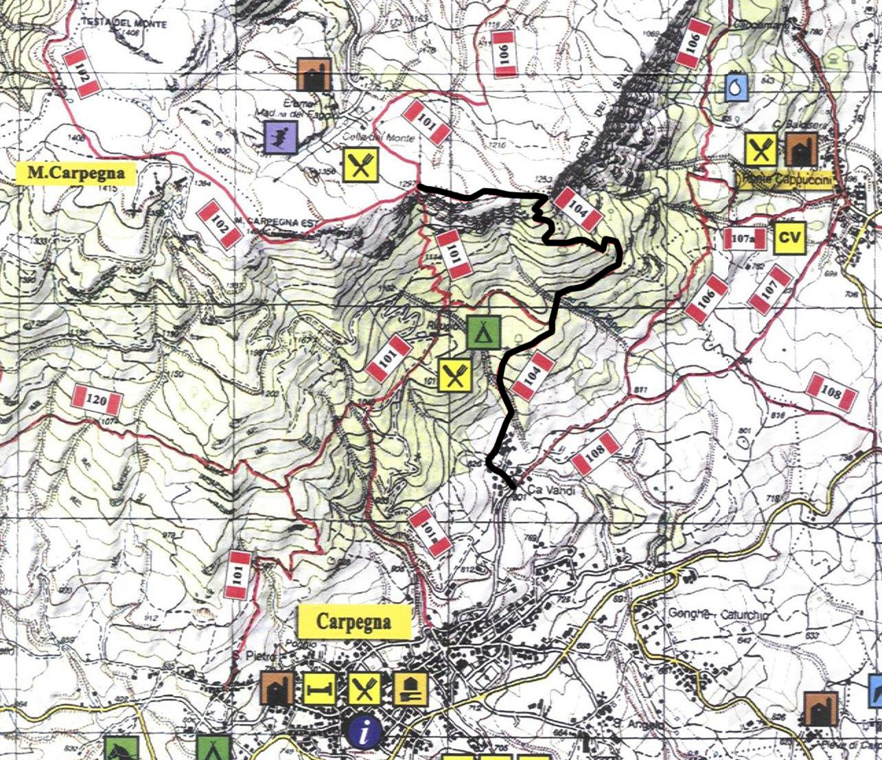 Mappa sentiero 104 Monte Carpegna