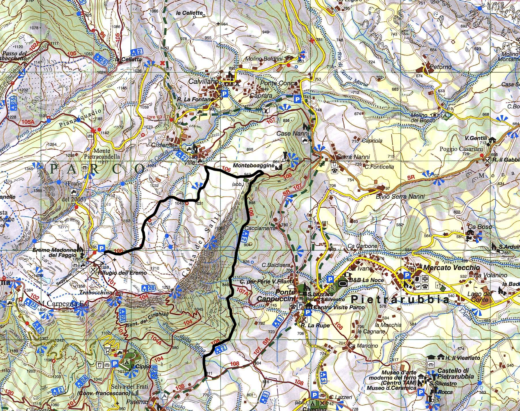 Mappa sentiero 106 Monte Carpegna