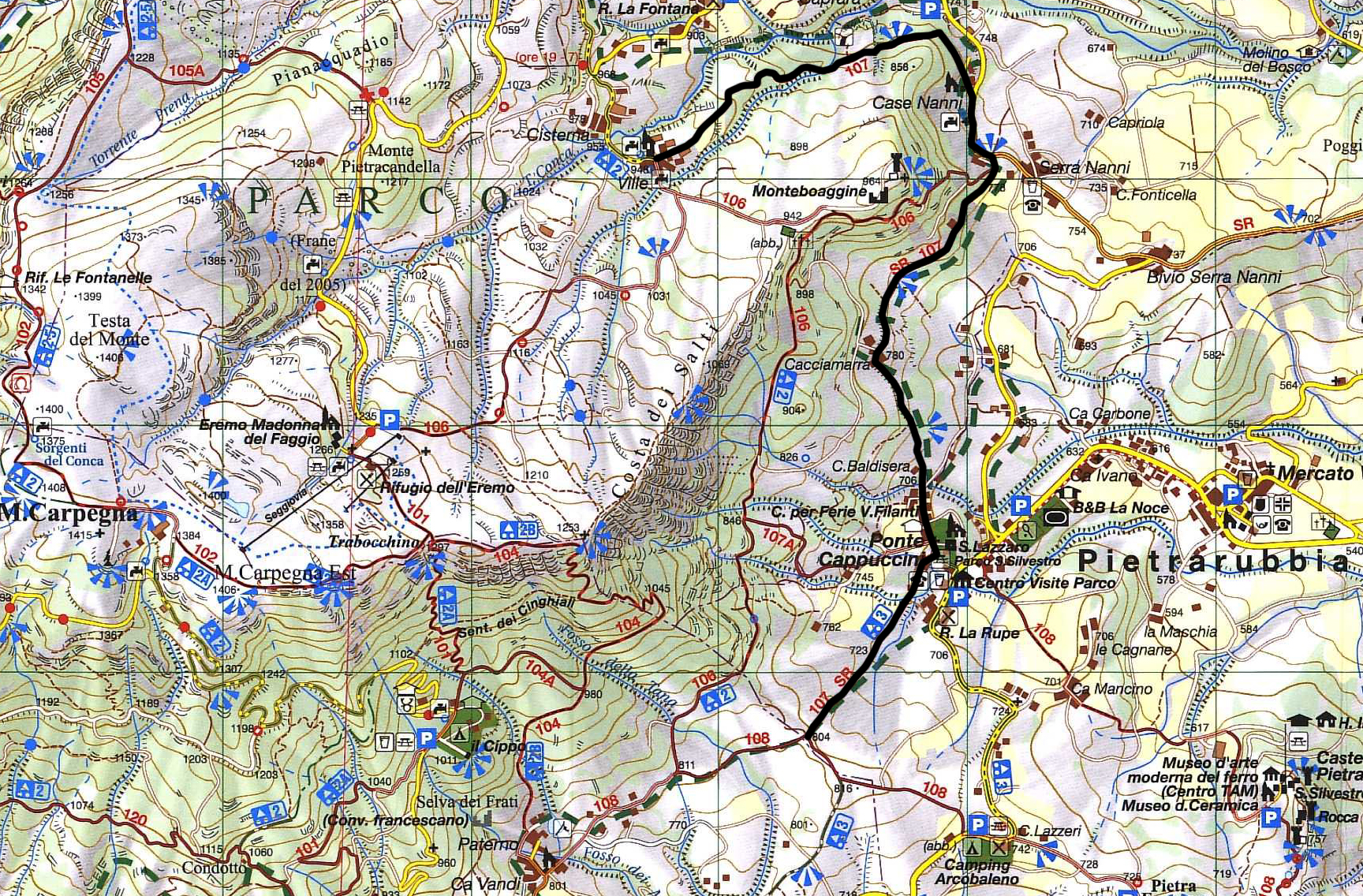 Mappa sentiero 107 Monte Carpegna
