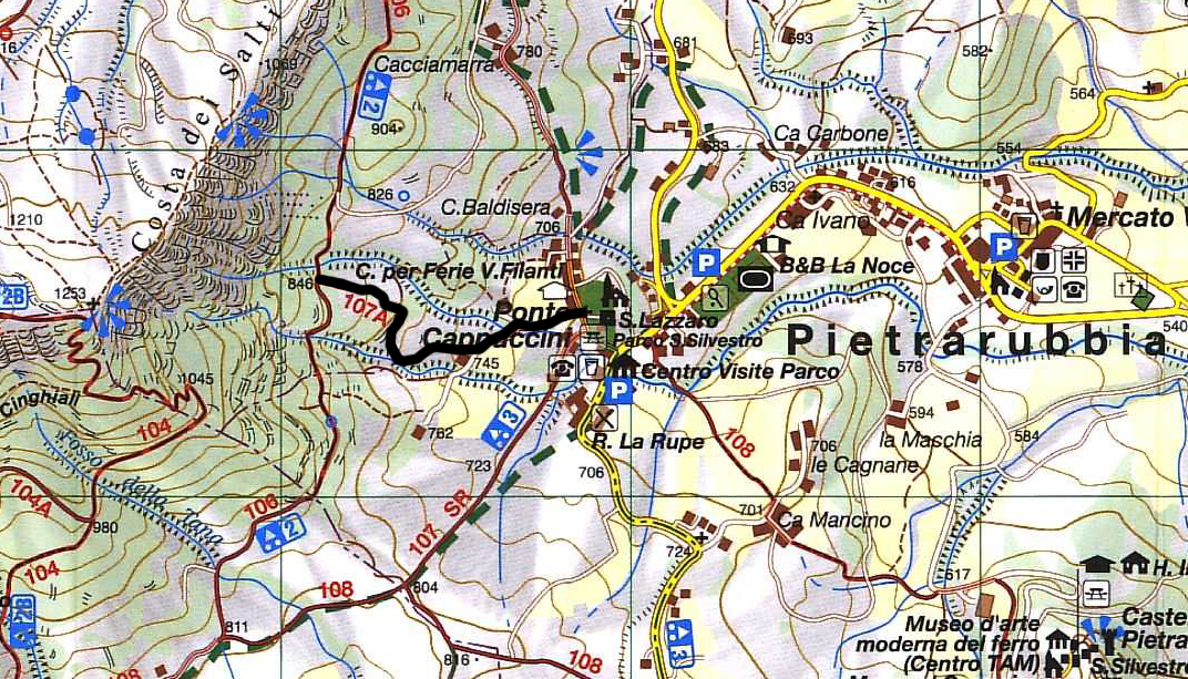 Mappa sentiero 107A Monte Carpegna