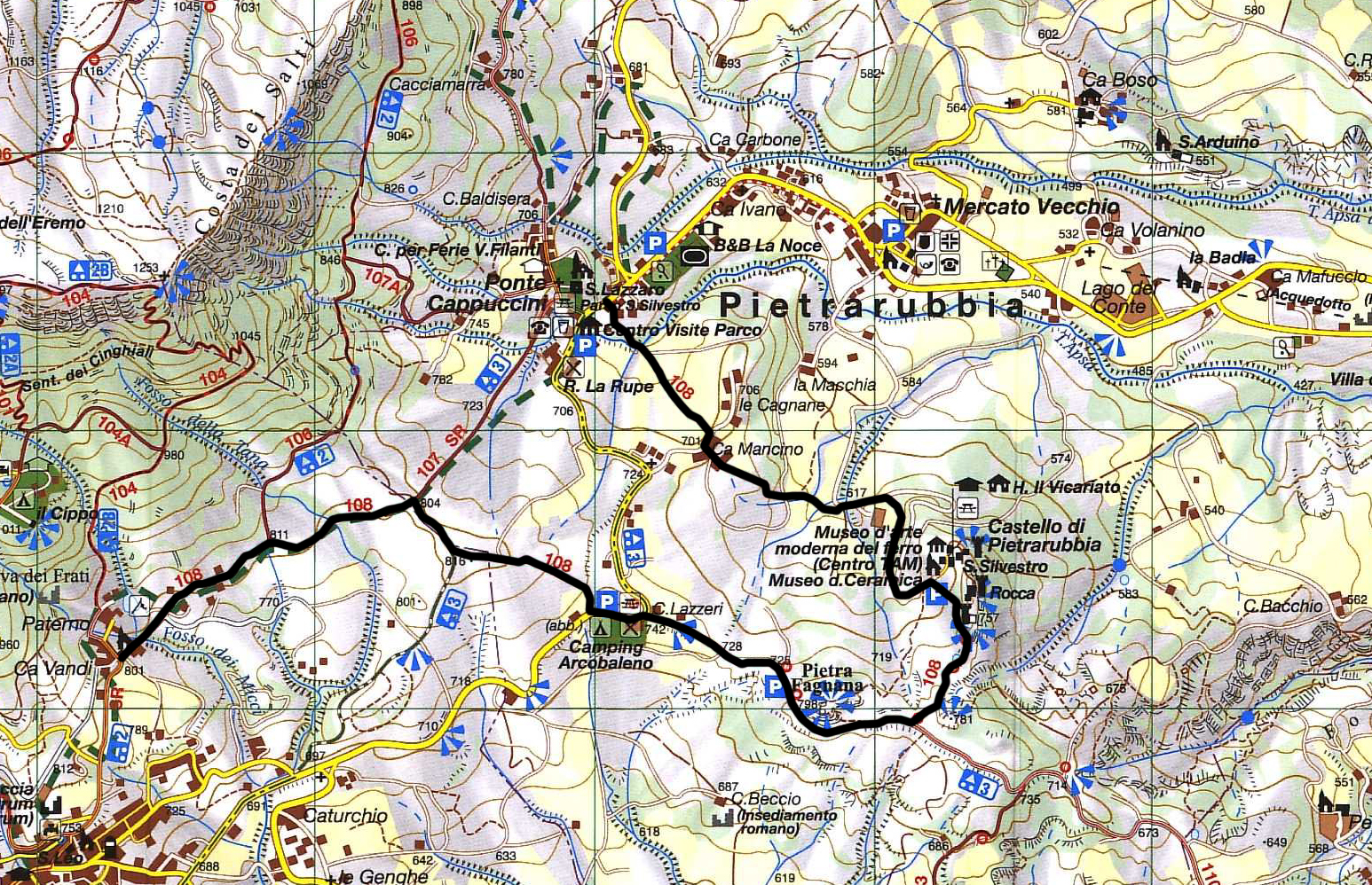 Mappa sentiero 108 Monte Carpegna