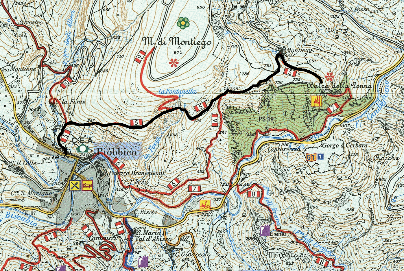 Mappa sentiero 5 Monte di Montiego