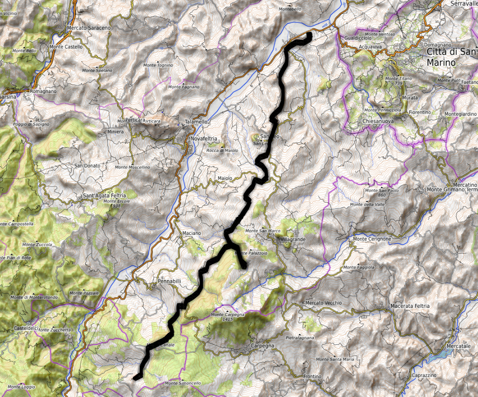 Mappa sentiero 95 Parco Naturale del Sasso Simone e Simoncello